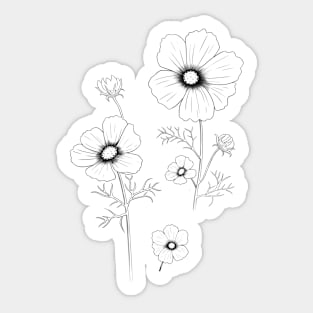 Black and white Cosmos Flower Sticker